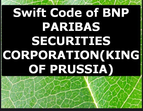 Swift Code of BNP PARIBAS SECURITIES CORPORATION KING OF PRUSSIA